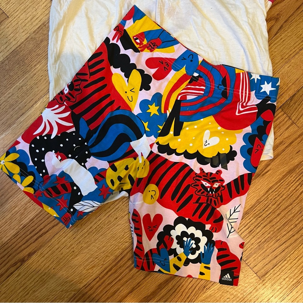 adidas x farm Rio Multicolor Graphic Bike Shorts - Red Blue Yellow Black